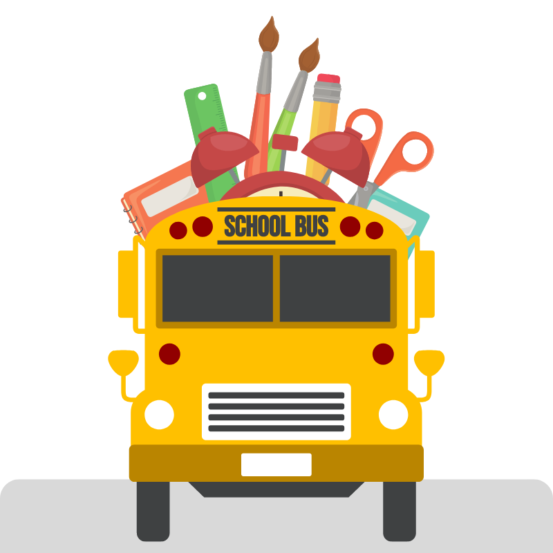 school bus with supplies